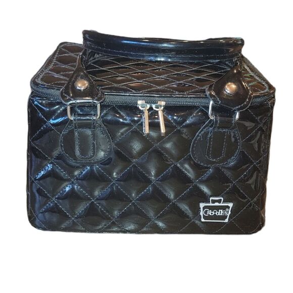 Caboodles Black Faux Patent Leather Sassy Tapered Makeup Tote Travel Case Set - Picture 5 of 16